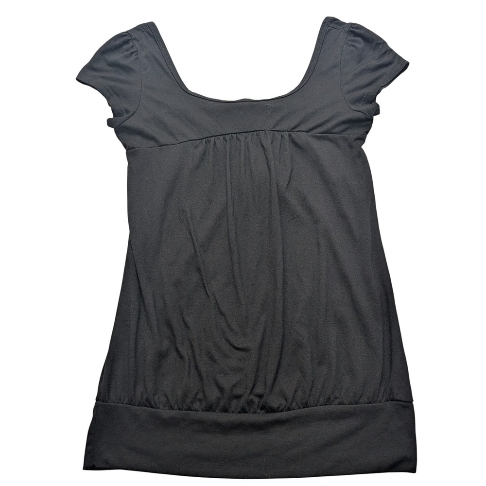 Y2K Z.ro Tunic Top Womens Medium Black Cap Sleeve Empire Waist Back Tie Blouse